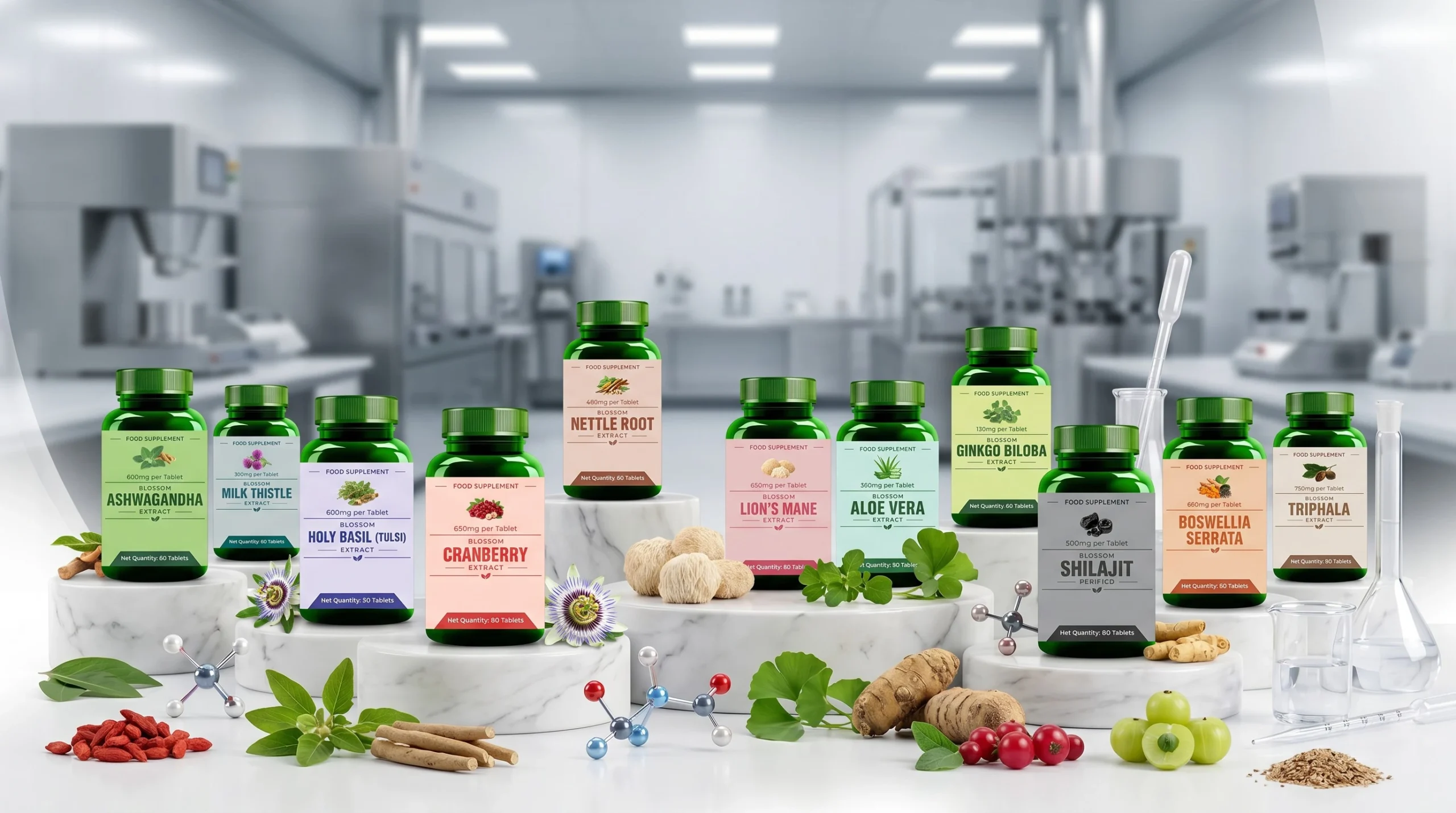 The Blossom Labs research and quality team working on natural supplement formulations
